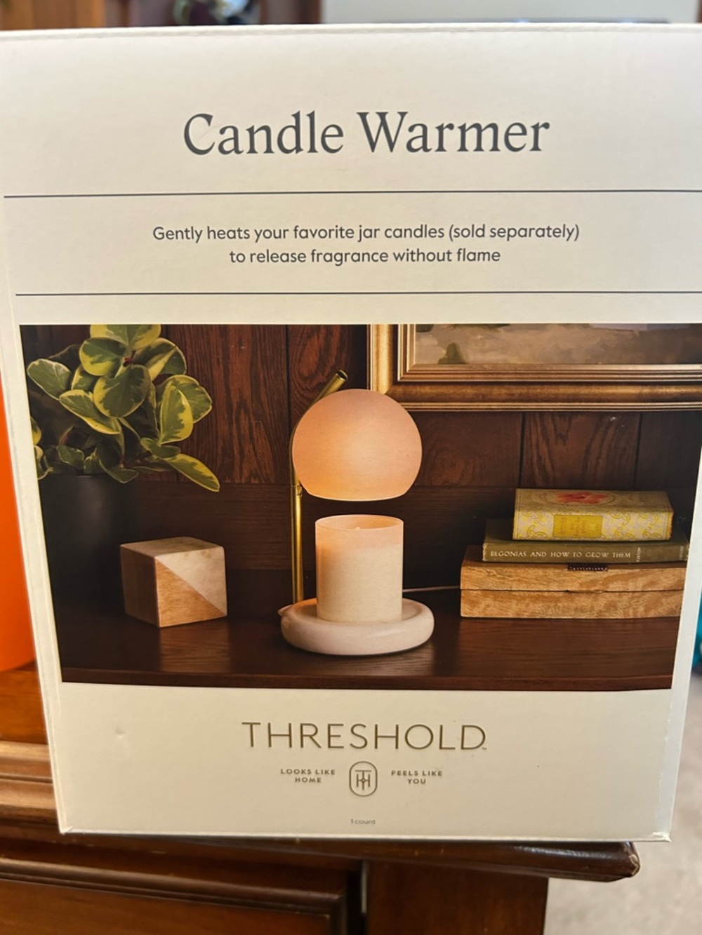 Threshold Cream Ceramic Candle Warmer with Brass Stem and frosted Shade
